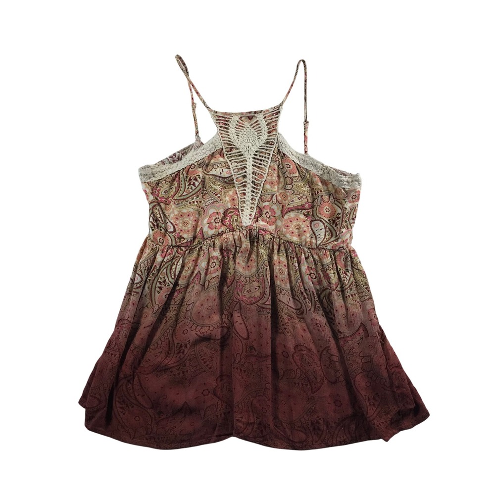 Gimmicks by BKE Pink Paisley Ombre Crochet Racerback Cami Top Medium
